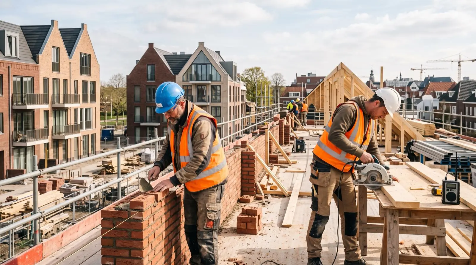 Bouwvakkers aan het werk op een bouwplaats in Den Bosch