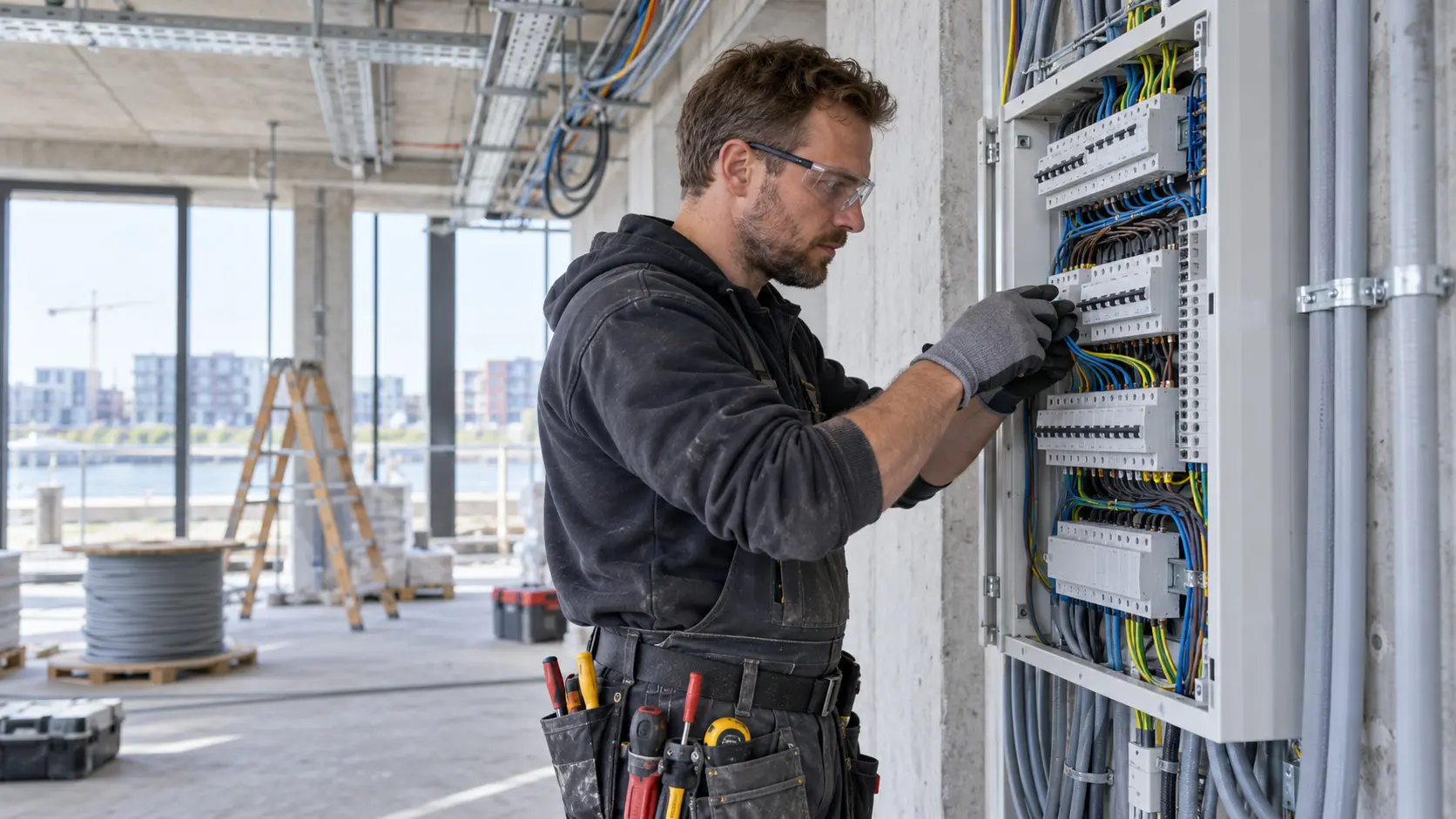 ZZP elektricien sluit een groepenkast aan op een bouwproject